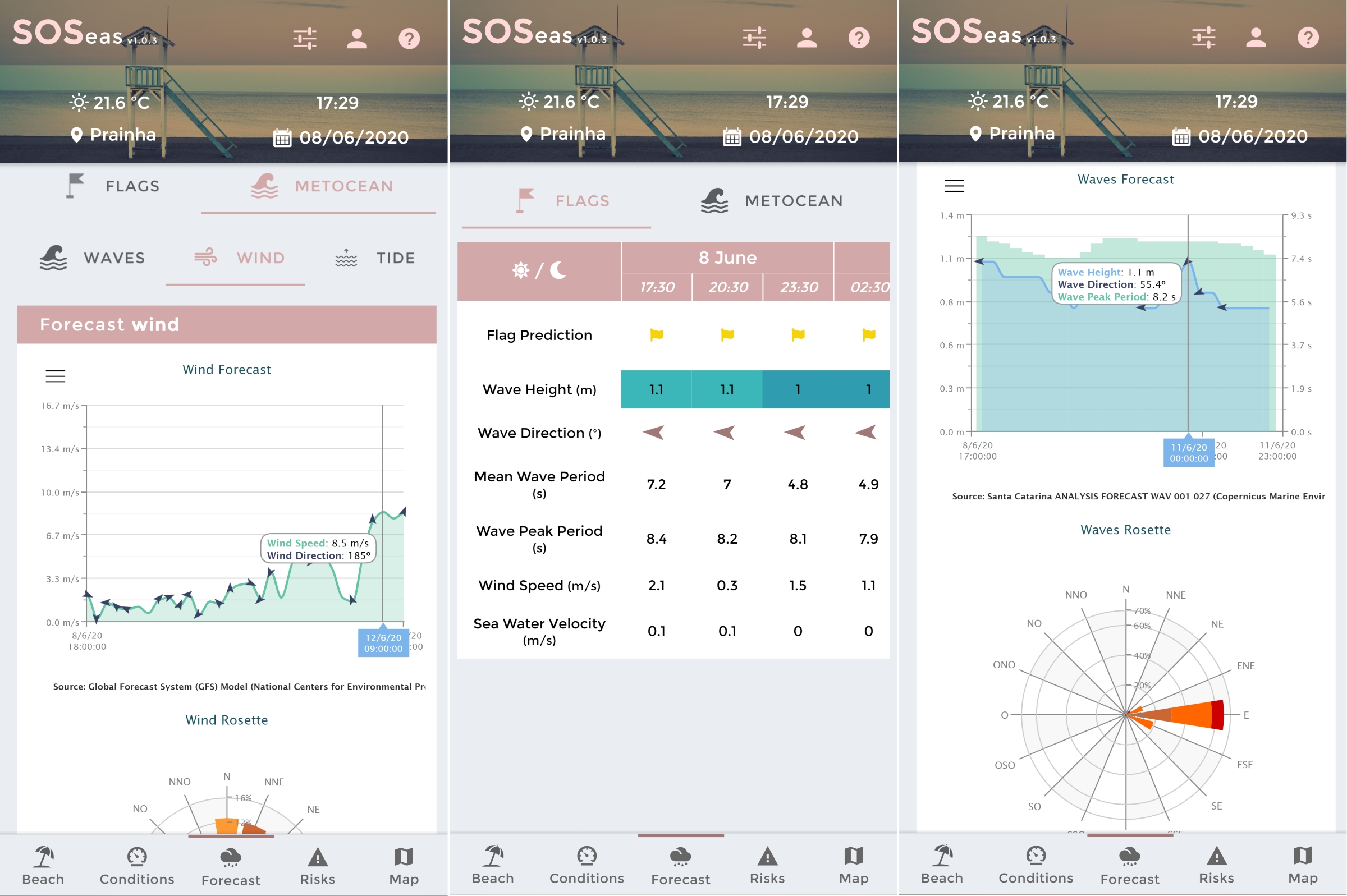 Screenshots of SOSeas mobile application